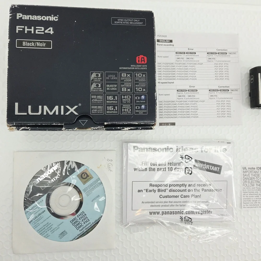 Panasonic Lumix DMC-FH24 Digital Camera Black Boxed w/ Charger For Parts Only